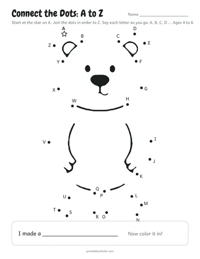 Connect the dots A to Z printable: bear