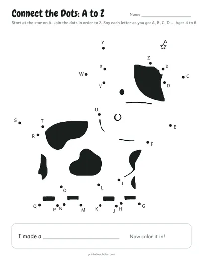 Connect the dots A to Z printable: cow
