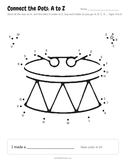 Connect the dots A to Z printable: drum