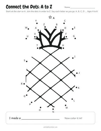 Connect the dots A to Z printable: pineapple