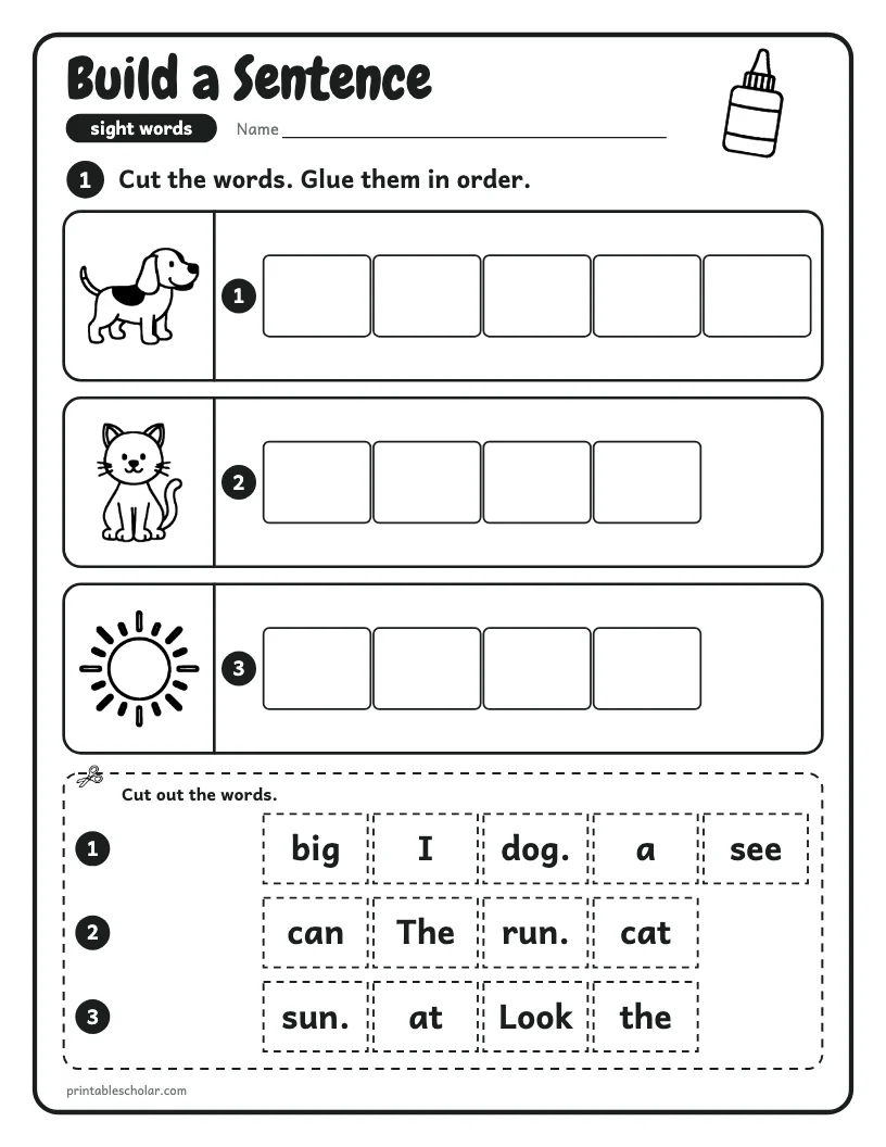 Build a Sentence worksheet preview