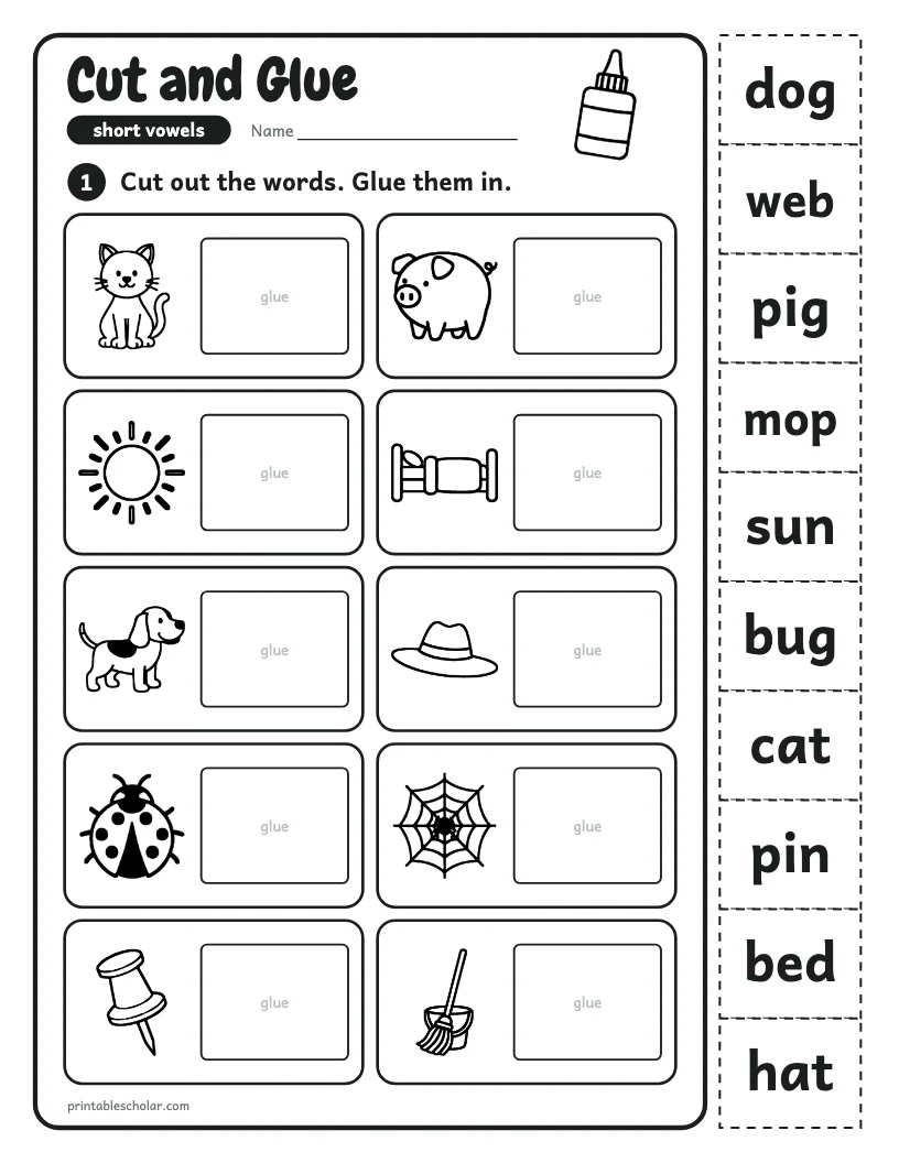 Cut and Glue the Words worksheet preview