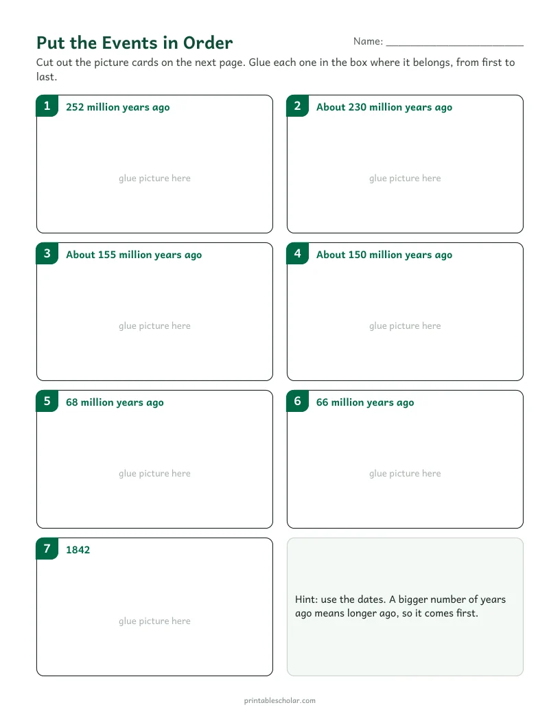Dinosaurs: Cut and Order worksheet preview