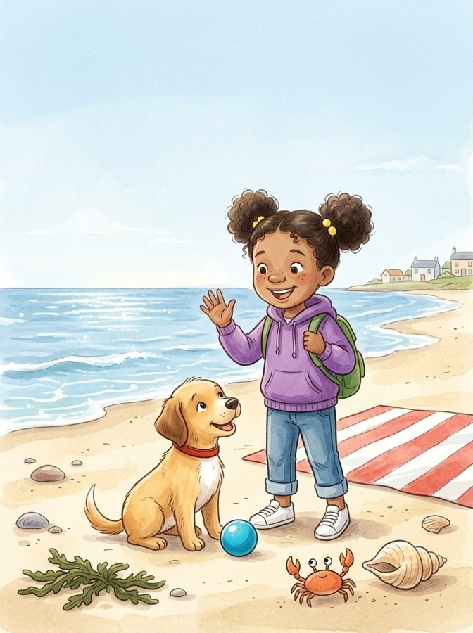 Pam and Gus at the Beach illustration