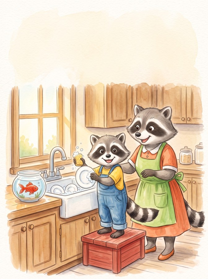 Shad Washes Dishes illustration