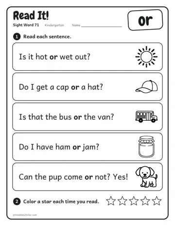 Read It worksheet for the sight word or
