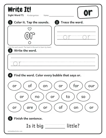Write It worksheet for the sight word or