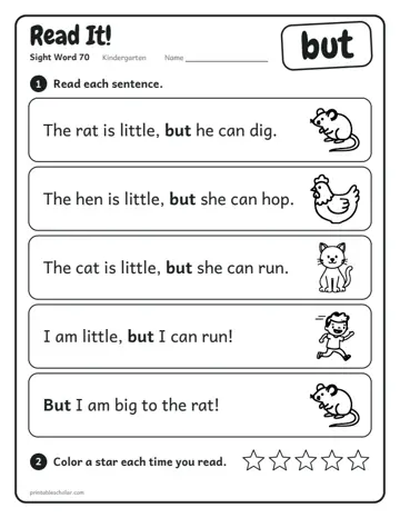 Read It worksheet for the sight word but