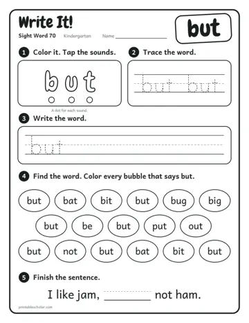 Write It worksheet for the sight word but