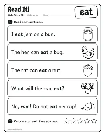 Read It worksheet for the sight word eat