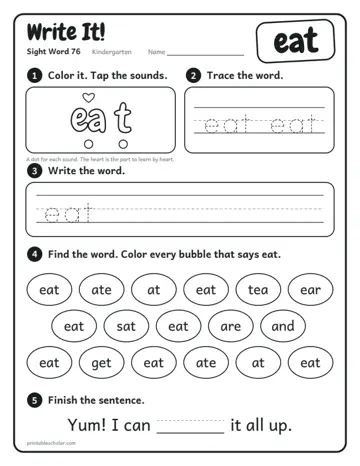 Write It worksheet for the sight word eat