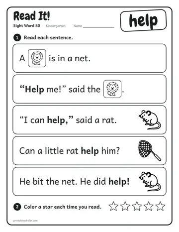 Read It worksheet for the sight word help