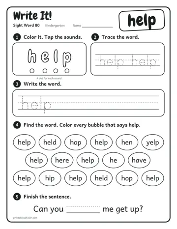 Write It worksheet for the sight word help