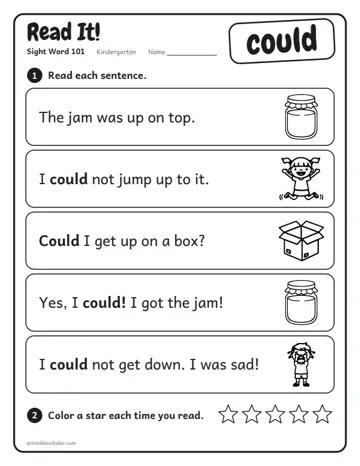 Read It worksheet for the sight word could