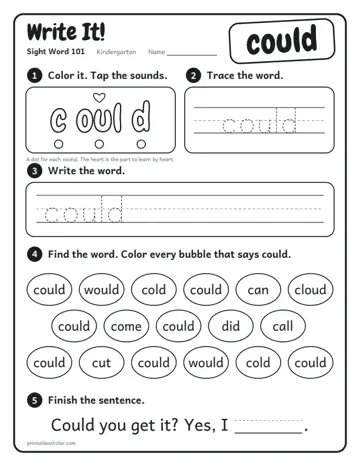 Write It worksheet for the sight word could