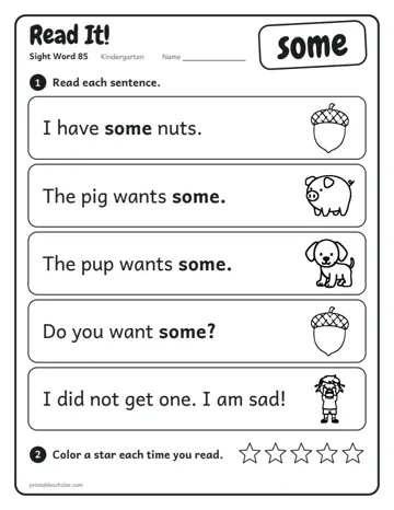 Read It worksheet for the sight word some
