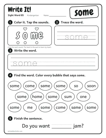 Write It worksheet for the sight word some