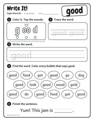 Write It worksheet for the sight word good