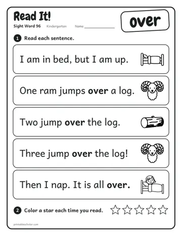 Read It worksheet for the sight word over