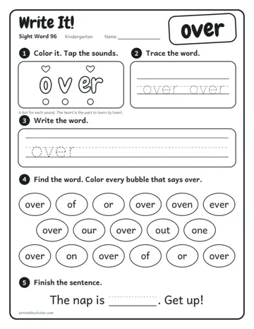 Write It worksheet for the sight word over