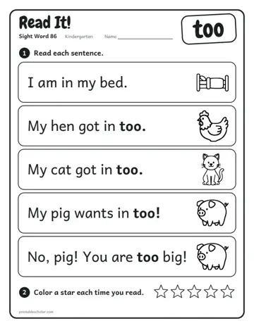 Read It worksheet for the sight word too