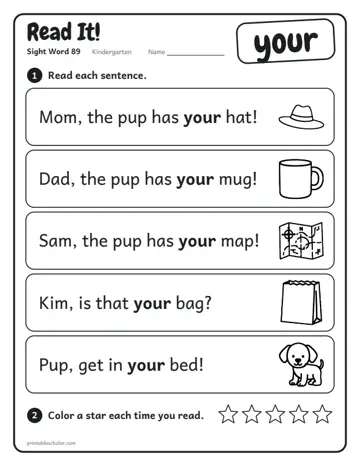 Read It worksheet for the sight word your