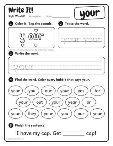 Write It worksheet for the sight word your