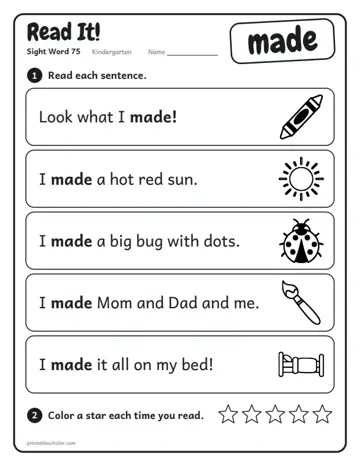 Read It worksheet for the sight word made