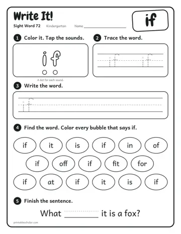 Write It worksheet for the sight word if