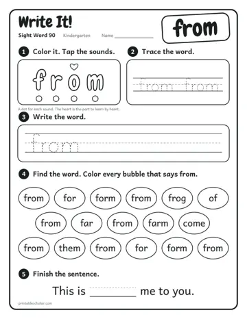 Write It worksheet for the sight word from