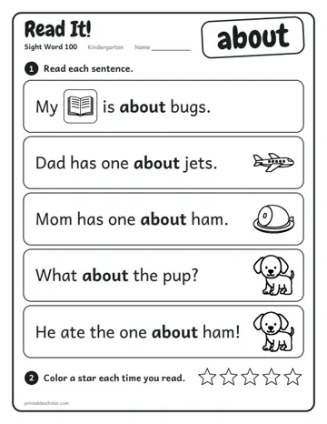 Read It worksheet for the sight word about