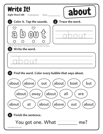 Write It worksheet for the sight word about