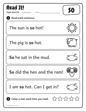 Read It worksheet for the sight word so