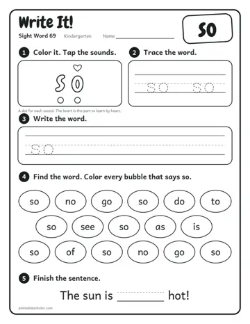 Write It worksheet for the sight word so