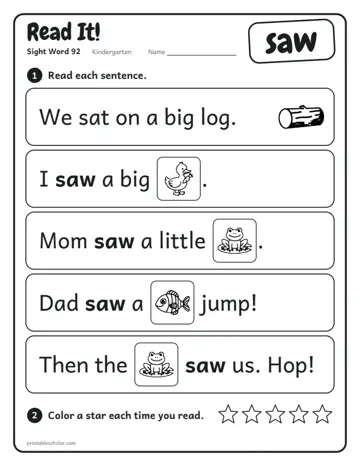 Read It worksheet for the sight word saw