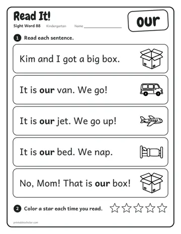 Read It worksheet for the sight word our