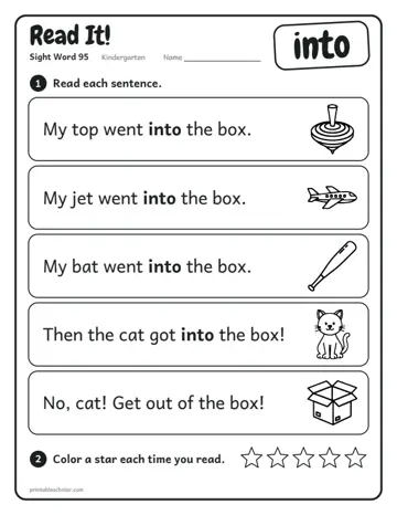Read It worksheet for the sight word into