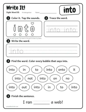 Write It worksheet for the sight word into