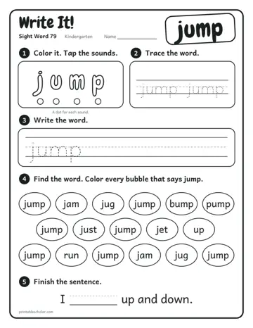 Write It worksheet for the sight word jump