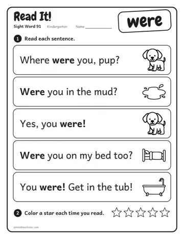 Read It worksheet for the sight word were