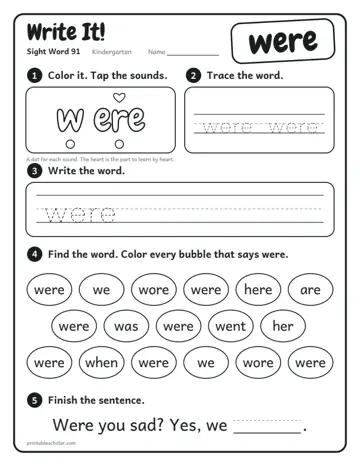 Write It worksheet for the sight word were