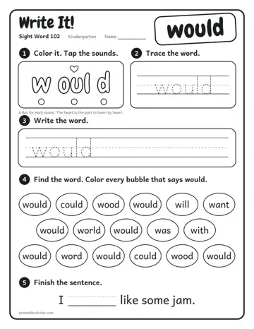 Write It worksheet for the sight word would