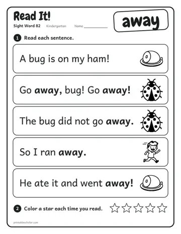 Read It worksheet for the sight word away