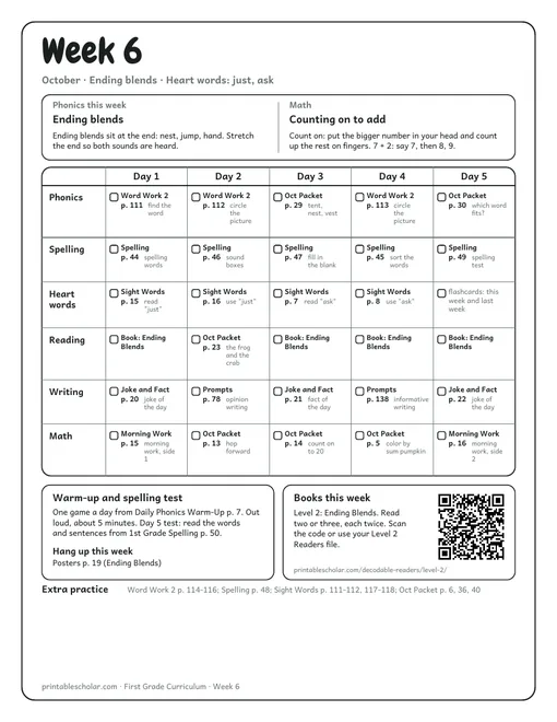 Week 6: ending blends, counting on to add