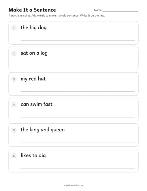 Make It a Sentence printable preview