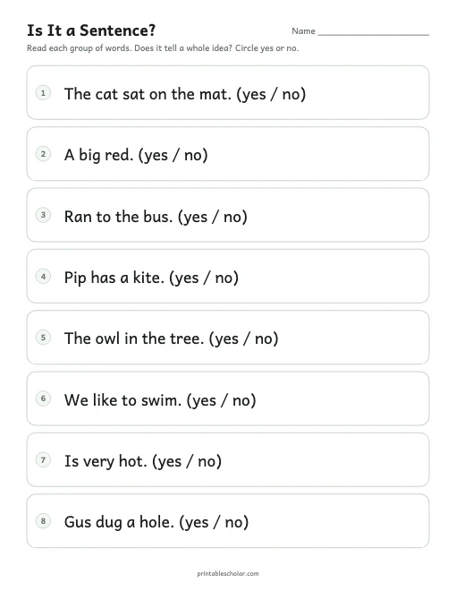 Is It a Sentence? printable preview