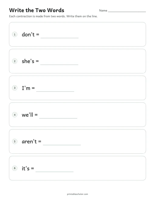 Write the Two Words printable preview