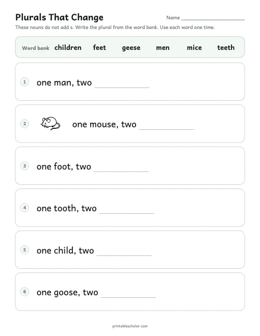 Plurals That Change printable preview