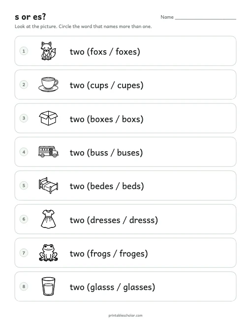 s or es? printable preview