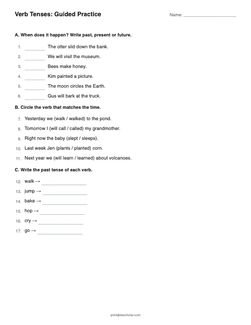 Verb Tenses: Guided Practice printable preview